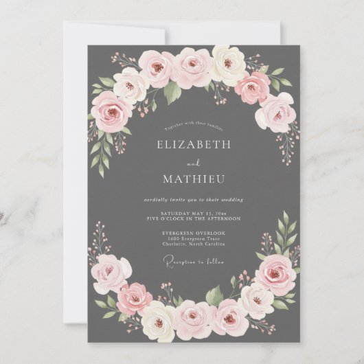 Houtskool Blush Ranunculus Eucalyptus Bruiloft Kaart (Voorkant)