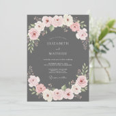 Houtskool Blush Ranunculus Eucalyptus Bruiloft Kaart (Staand voorkant)