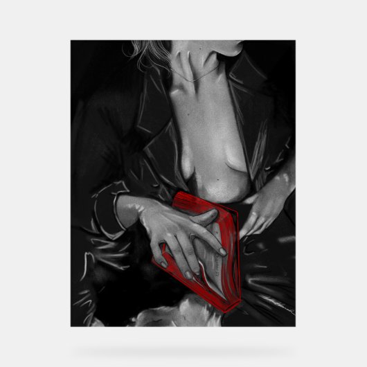 Houtskool Book Lover Crimson Wall Art Acryl Bord (Voorkant)