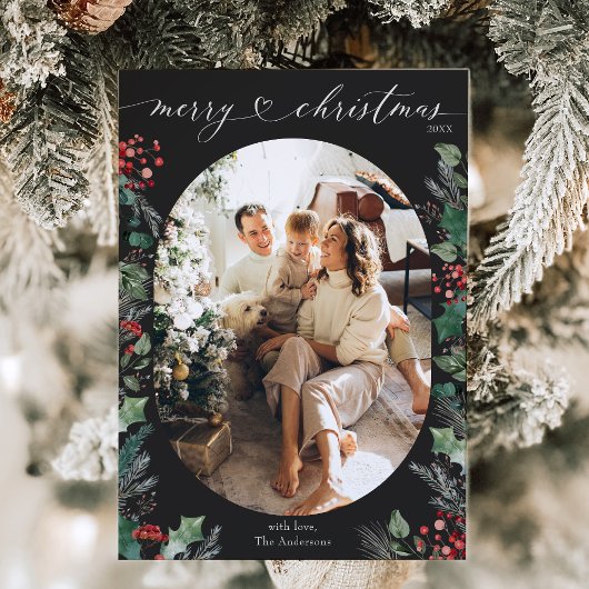 Houtskool Botanische Boodschap Vrolijke Kerstmis K Feestdagenkaart