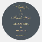 Houtskool Botanische Minimalistische bruiloft Dank Ronde Sticker (Voorkant)