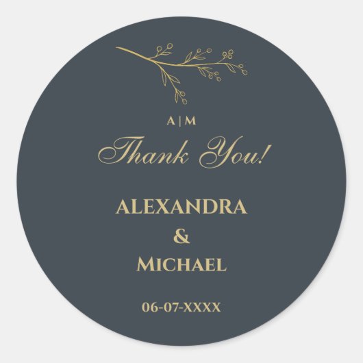 Houtskool Botanische Minimalistische bruiloft Dank Ronde Sticker (Voorkant)