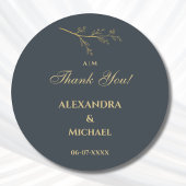 Houtskool Botanische Minimalistische bruiloft Dank Ronde Sticker