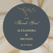 Houtskool Botanische Minimalistische bruiloft Dank Ronde Sticker