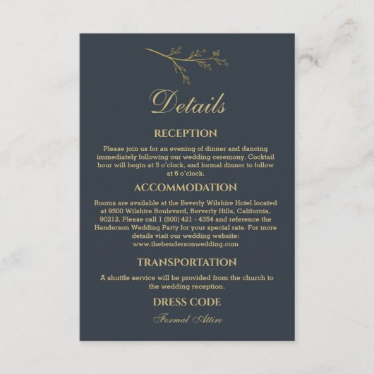 Houtskool Botanische Minimalistische Trouwdetails Informatiekaartje (Voorkant)