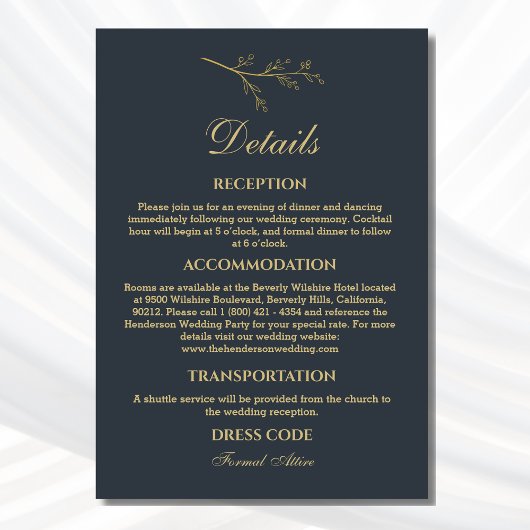 Houtskool Botanische Minimalistische Trouwdetails Informatiekaartje