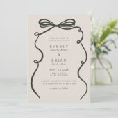 Houtskool Bow Lijst bruiloft Kaart (Staand voorkant)