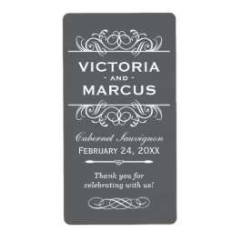 Houtskool Bruiloft Wijnfles Monogram Favoriet Etik Etiket