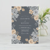 Houtskool Champagne Ranunculus Eucalyptus Bruiloft Kaart (Staand voorkant)