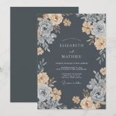 Houtskool Champagne Ranunculus Eucalyptus Bruiloft Kaart (Voorkant / Achterkant)