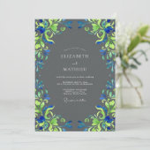 Houtskool Chartreuse Wijnrank Bruiloft Kaart (Staand voorkant)