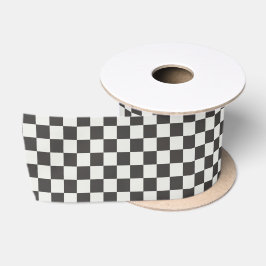 Houtskool & Crème Schaakbordpatroon Satijnen Lint