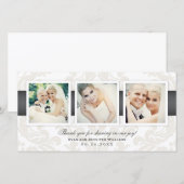 Houtskool Damast 3 Foto Bruiloft Bedankkaart (Voorkant / Achterkant)