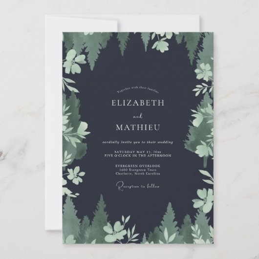 Houtskool Dennebos Eucalyptus Bruiloft Kaart (Voorkant)
