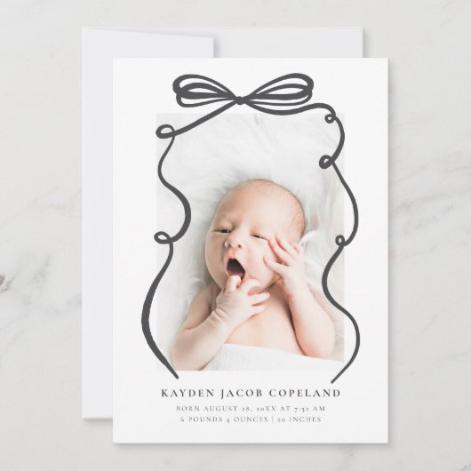 Houtskool Doodle Bow Lijst Geboorteaankondiging Fo Aankondiging (Voorkant)