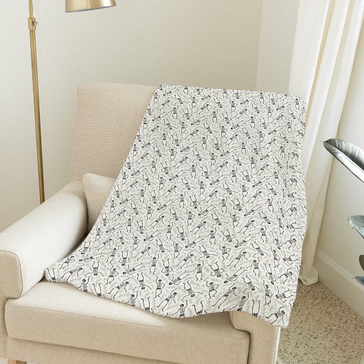 Houtskool & Ecru Neutraal Halloween Skelet Patroon Fleece Deken