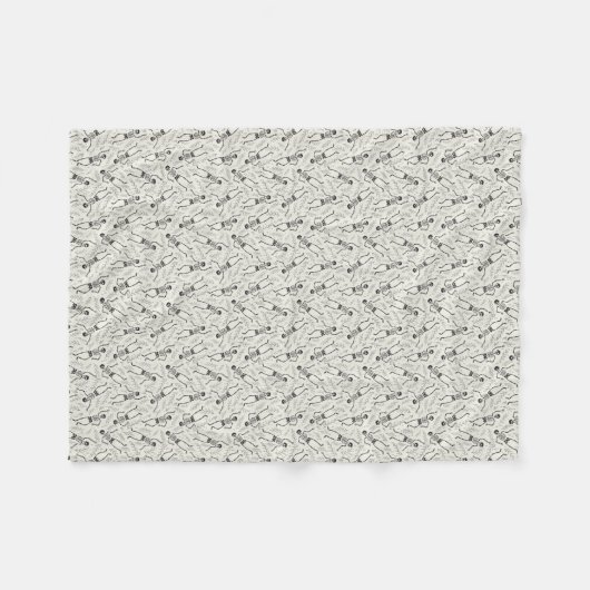 Houtskool & Ecru Neutraal Halloween Skelet Patroon Fleece Deken (Voorkant (Horizontaal))