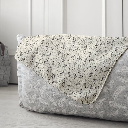 Houtskool & Ecru Neutraal Halloween Skelet Patroon Sherpa Deken