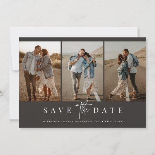 Houtskool Eenvoudig Modern Minimalistisch Vier Fot Save The Date (Voorkant)