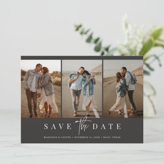 Houtskool Eenvoudig Modern Minimalistisch Vier Fot Save The Date (Staand voorkant)