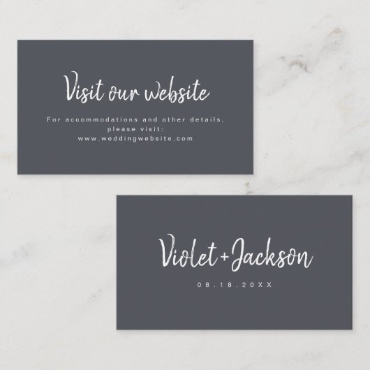 Houtskool eenvoudig script bruiloft website Voeg k Plaatskaartje (Voorkant / Achterkant)