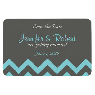 Houtskool en Aqua Chevron Bruiloft Save the Date Magneet