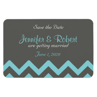 Houtskool en Aqua Chevron Bruiloft Save the Date Magneet