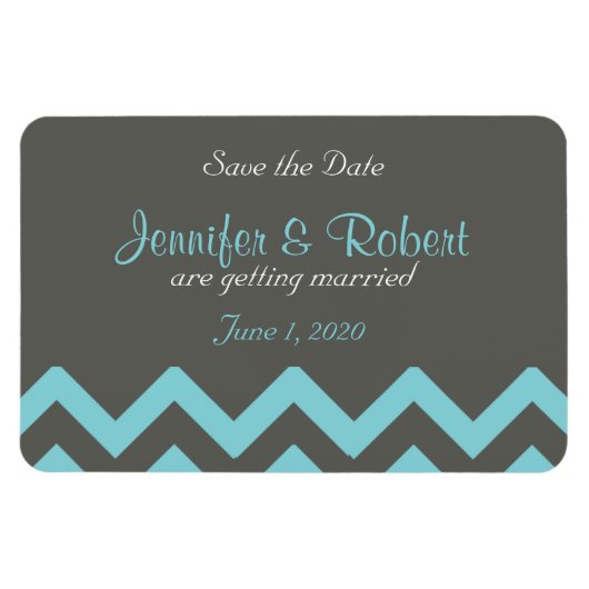 Houtskool en Aqua Chevron Bruiloft Save the Date Magneet (Horizontaal)