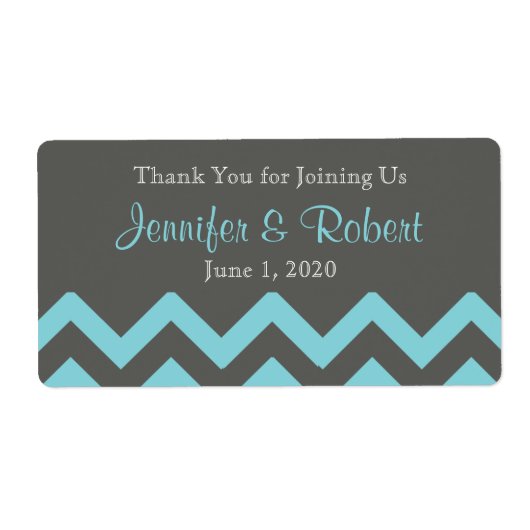 Houtskool en Aqua Chevron Posh Waterfles Label (Voorkant)
