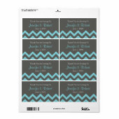 Houtskool en Aqua Chevron Posh Waterfles Label (Full Sheet)