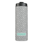Houtskool en Aqua Griekse Sleutel Monogram Thermosbeker (Voorkant)