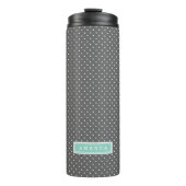 Houtskool en Aqua Kleine Stippen Monogram Thermosbeker (Voorkant)