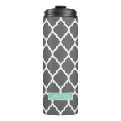 Houtskool en Aqua Marokkaans Quatrefoil Monogram Thermosbeker (Voorkant)