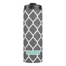 Houtskool en Aqua Marokkaans Quatrefoil Monogram