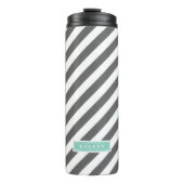 Houtskool en Aqua Preppy Stripes Monogram Thermosbeker (Voorkant)
