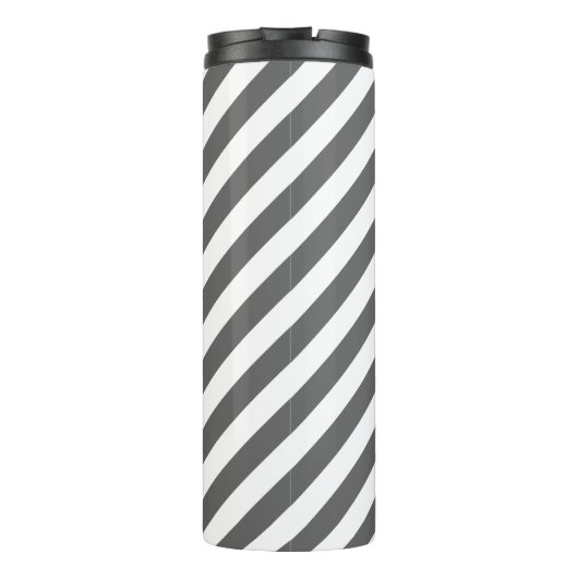 Houtskool en Aqua Preppy Stripes Monogram Thermosbeker (Achterkant)