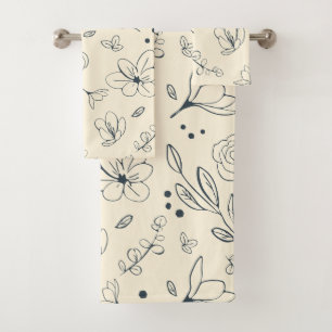 Houtskool en Crème Trendy Clean Floral Pattern Bad Handdoek