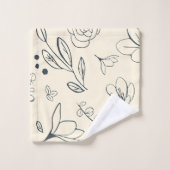 Houtskool en Crème Trendy Clean Floral Pattern Bad Handdoek (Wasdoekje)