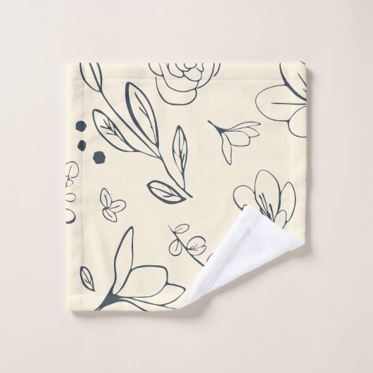 Houtskool en Crème Trendy Clean Floral Pattern Bad Handdoek (Wasdoekje)