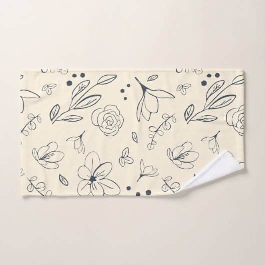 Houtskool en Crème Trendy Clean Floral Pattern Bad Handdoek (Handdoek)