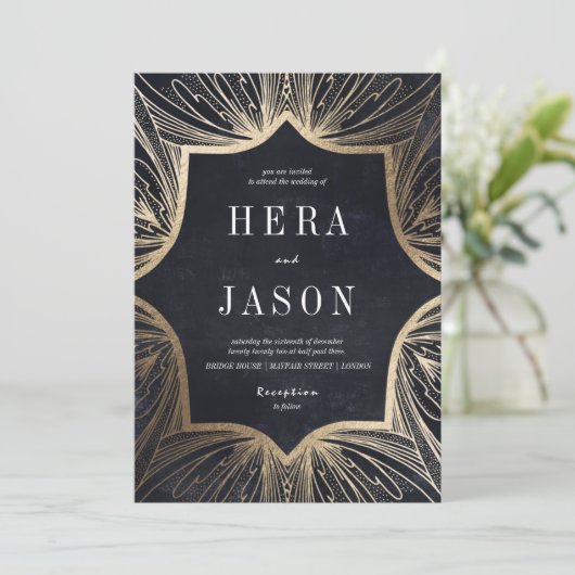 Houtskool en Faux goud Art Nouveau uitnodigen, Kaart (Staand voorkant)