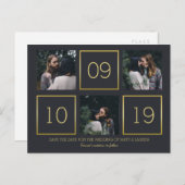 Houtskool en goud | Fotocollage De datum opslaan Aankondigingskaart (Voorkant / Achterkant)