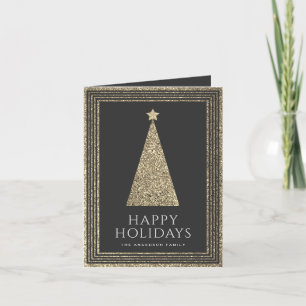 Houtskool en Goud Glitter Foto Kerstboom Feestdagen Kaart
