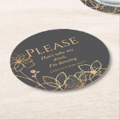 Houtskool en goud ik dans ronde kartonnen onderzetter (Gebogen)