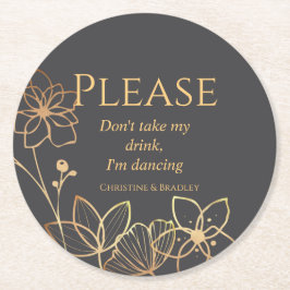 Houtskool en goud ik dans ronde kartonnen onderzetter