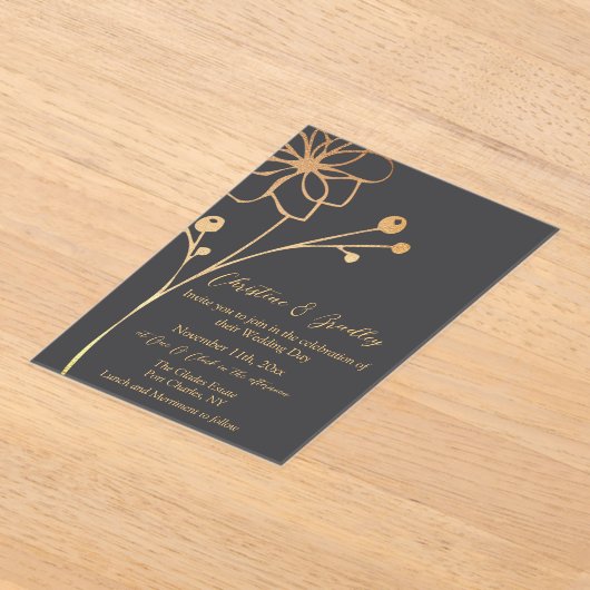 Houtskool en gouden bruiloft acryl uitnodigingen (Laagn)