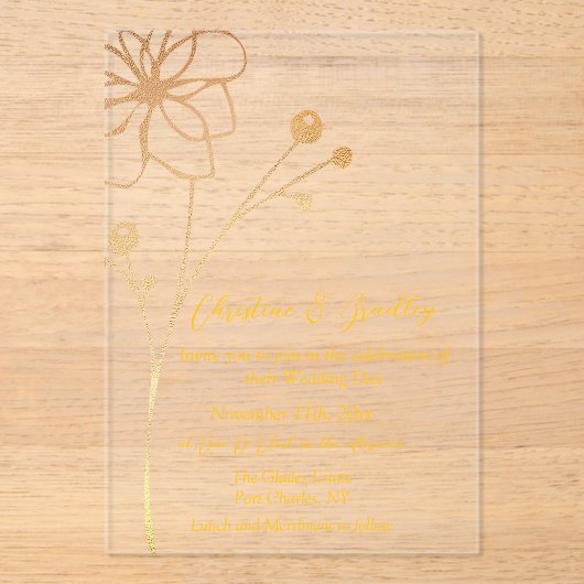 Houtskool en gouden bruiloft acryl uitnodigingen (Voorkant)
