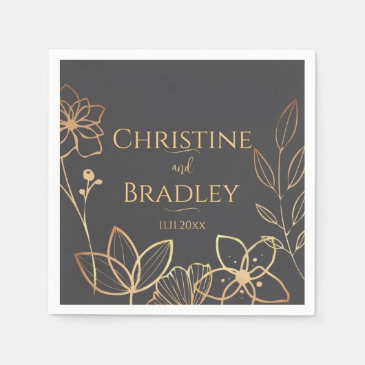 Houtskool en gouden bruiloft servet (Voorkant)