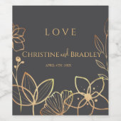 Houtskool en gouden bruiloft wijn etiket (Enkel label)