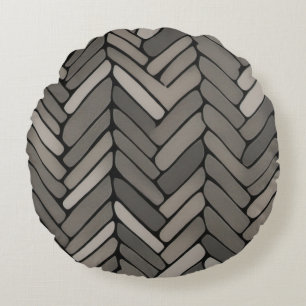 Houtskool en grijze visgraat Elegante geometrische Rond Kussen